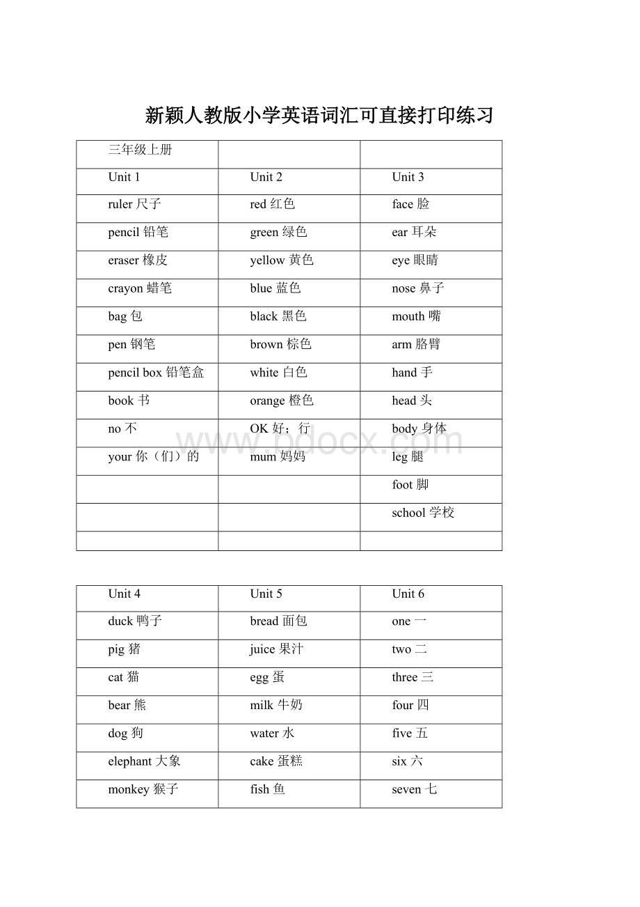 新颖人教版小学英语词汇可直接打印练习文档格式.docx_第1页