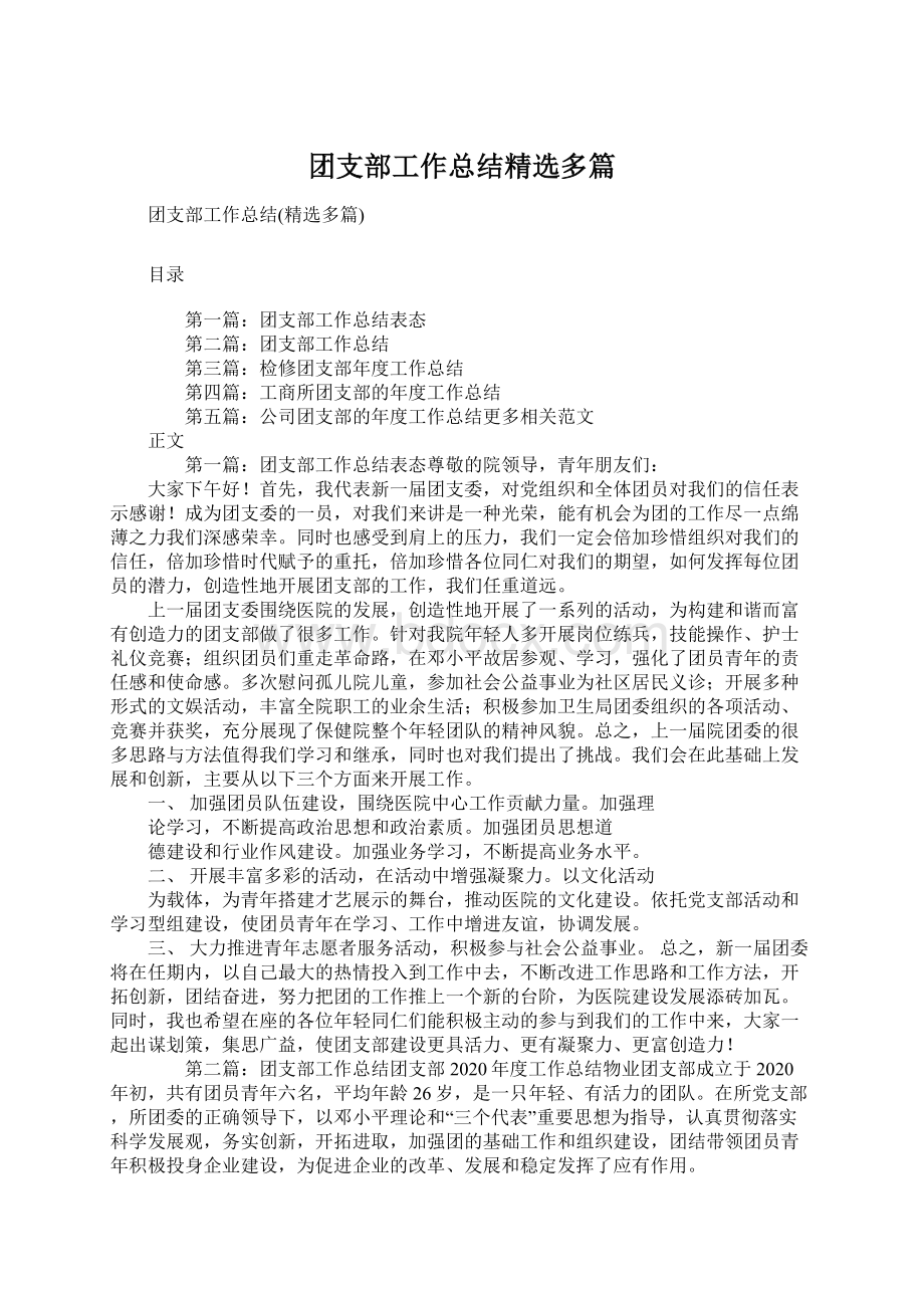 团支部工作总结精选多篇Word下载.docx_第1页