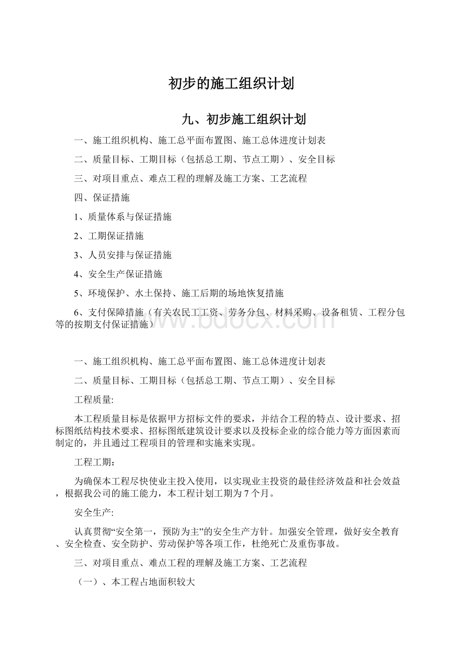 初步的施工组织计划文档格式.docx