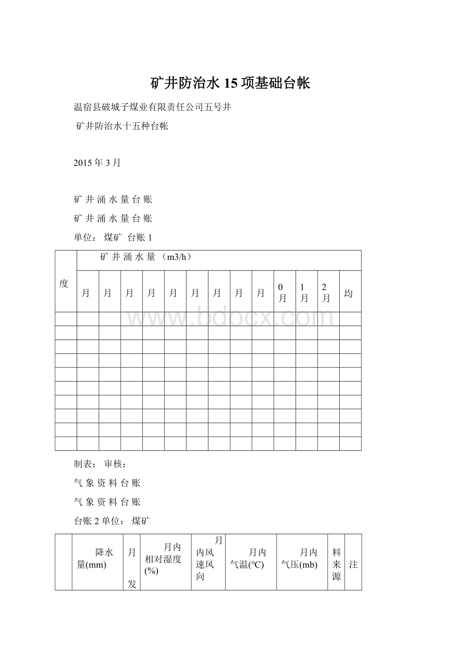 矿井防治水15项基础台帐Word格式文档下载.docx