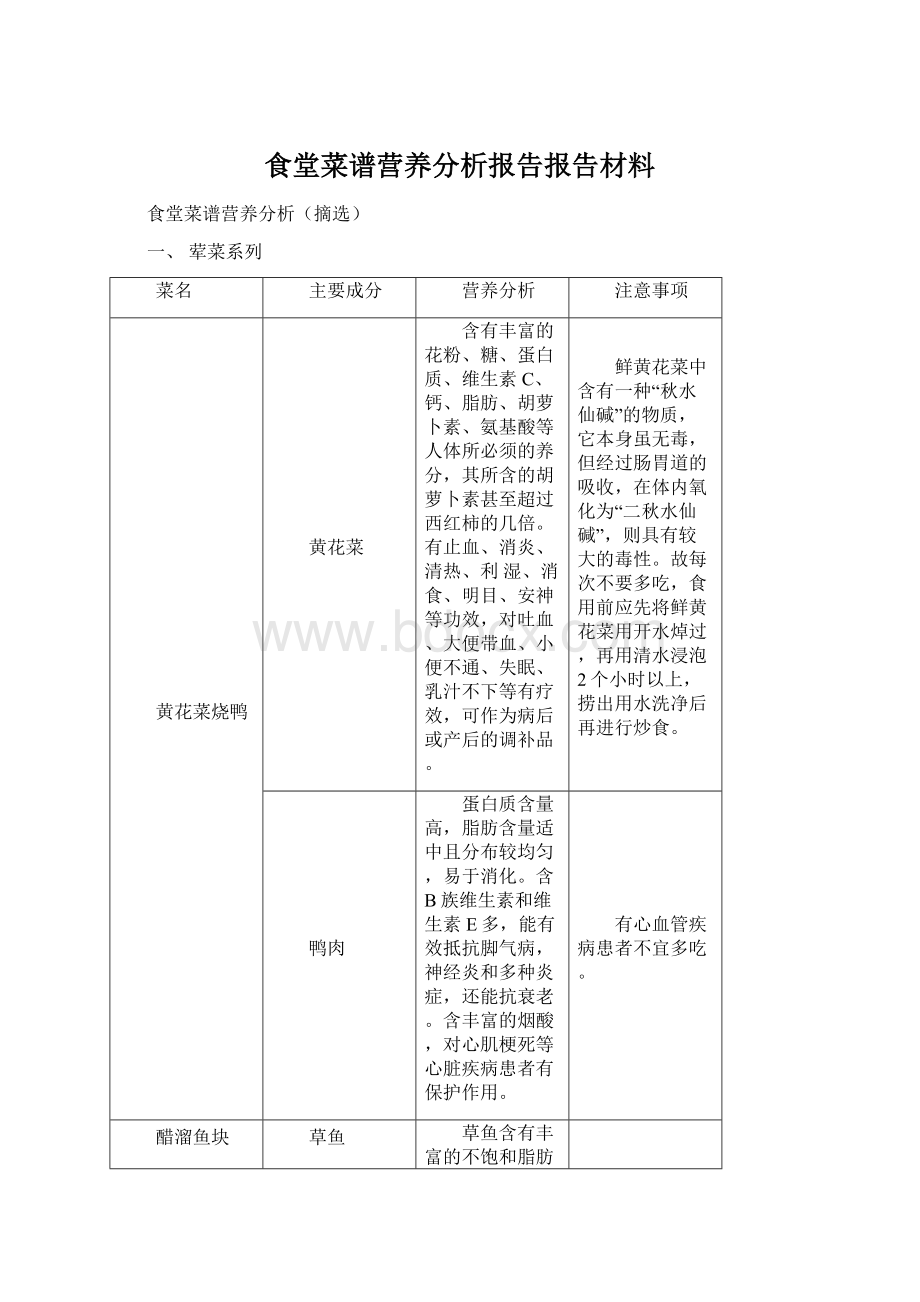 食堂菜谱营养分析报告报告材料.docx_第1页