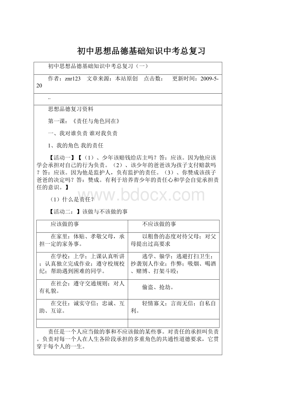 初中思想品德基础知识中考总复习Word格式.docx_第1页