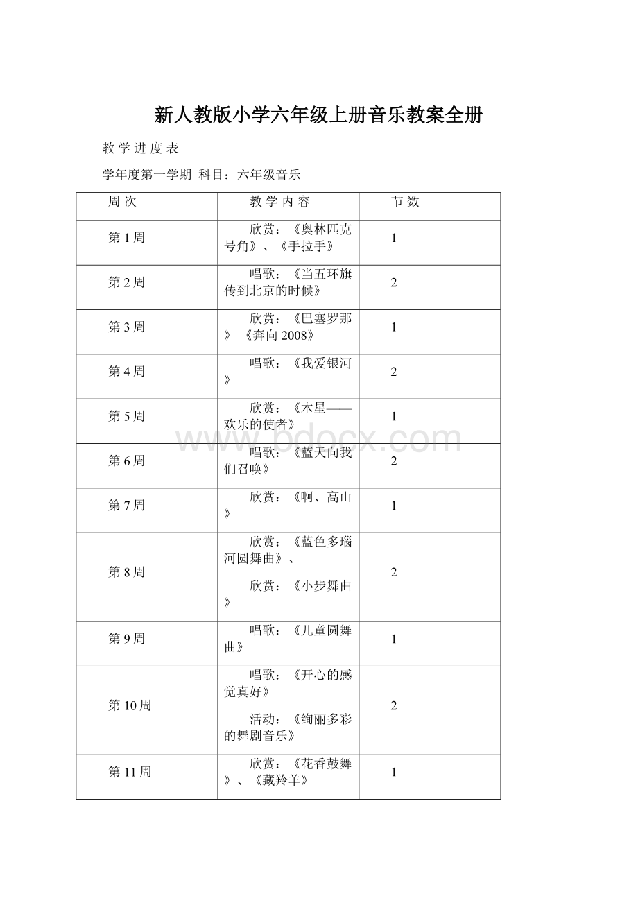 新人教版小学六年级上册音乐教案全册.docx_第1页