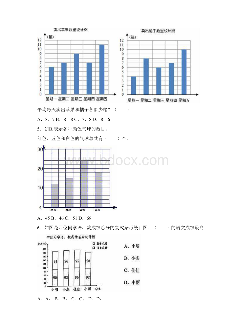 青岛版数学五四制三年级下册第11单元 新校服条形统计图 单元测试题有答案.docx_第2页