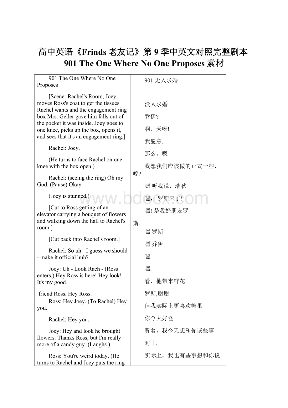 高中英语《Frinds老友记》第9季中英文对照完整剧本901 The One Where No One Proposes素材.docx_第1页