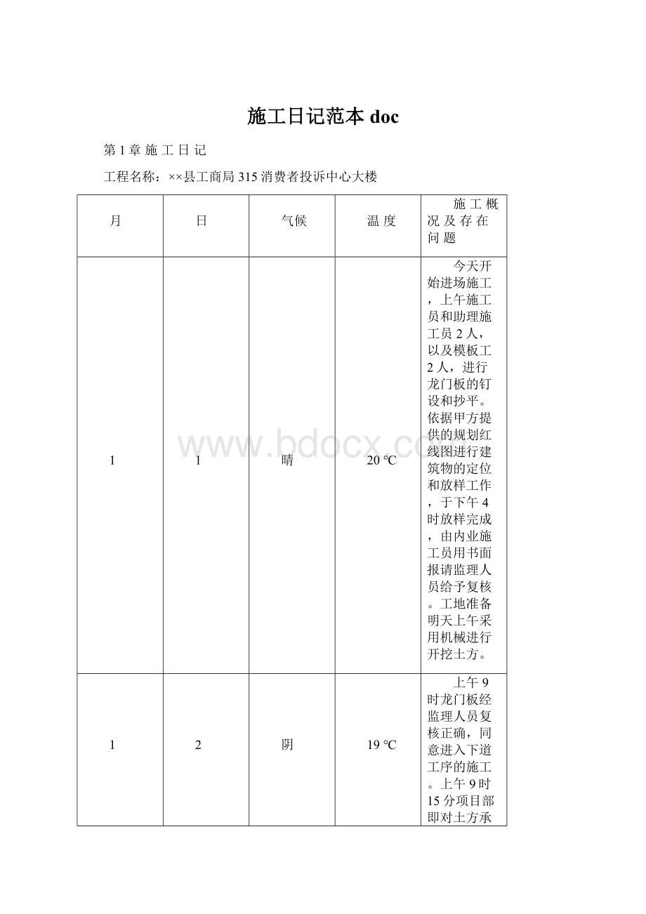 施工日记范本doc.docx_第1页