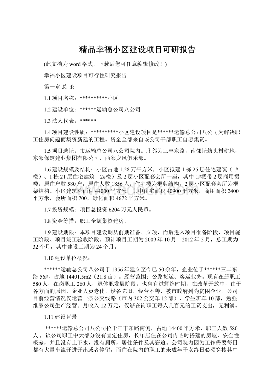 精品幸福小区建设项目可研报告.docx_第1页