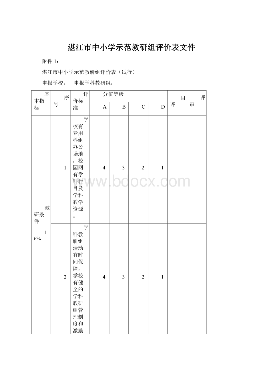 湛江市中小学示范教研组评价表文件.docx