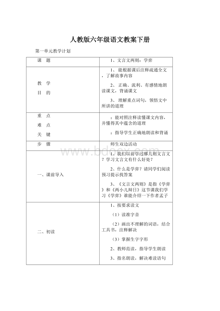 人教版六年级语文教案下册Word格式文档下载.docx