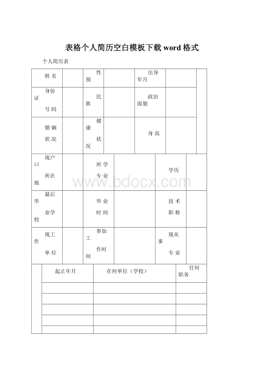 表格个人简历空白模板下载word格式.docx_第1页