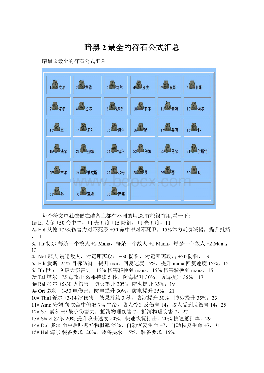 暗黑2最全的符石公式汇总.docx