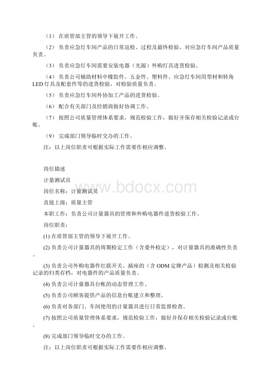 质量部岗位描述Word文档下载推荐.docx_第2页