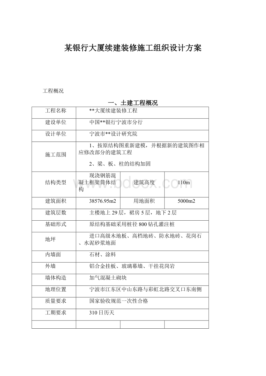 某银行大厦续建装修施工组织设计方案.docx_第1页