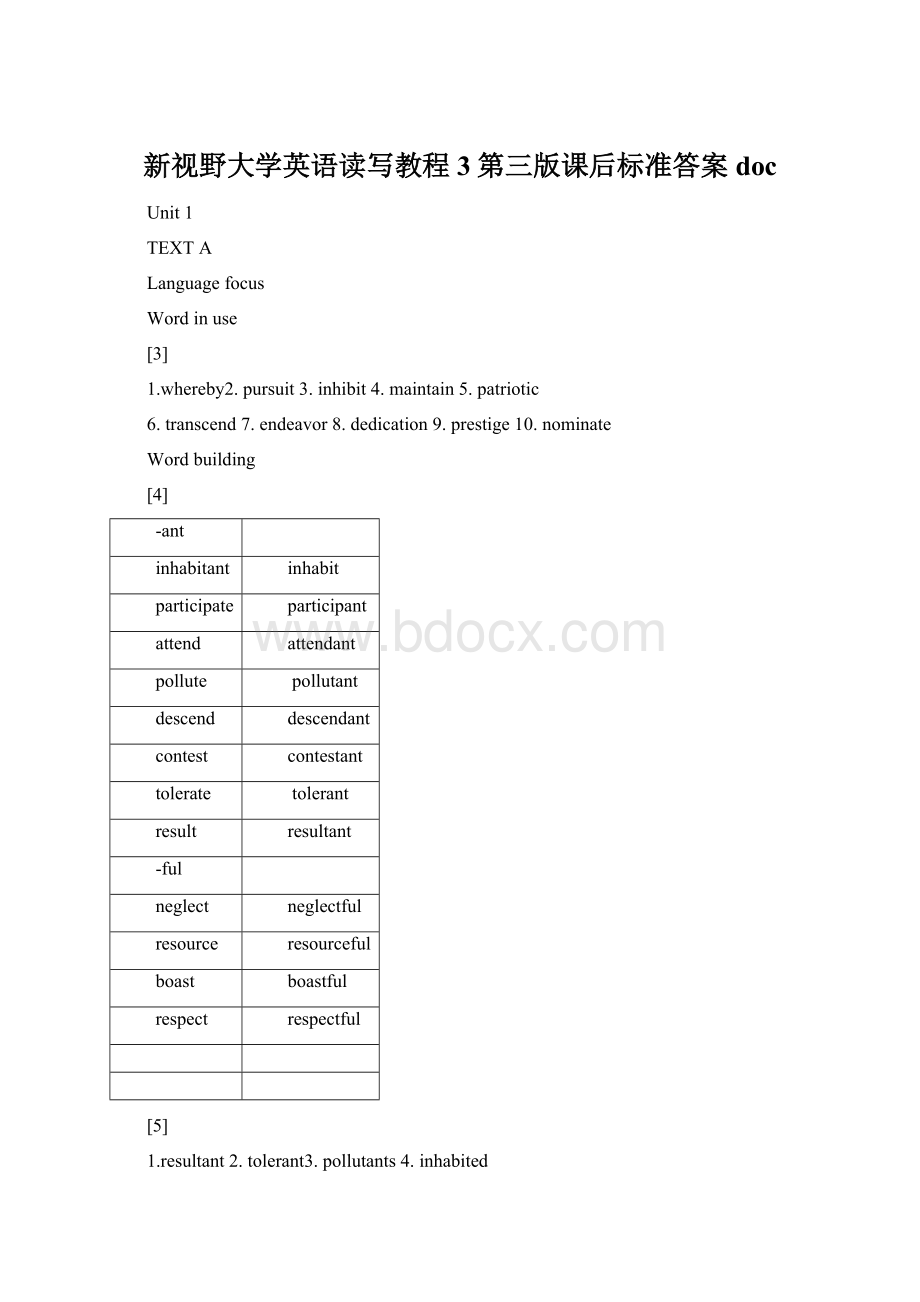 新视野大学英语读写教程3第三版课后标准答案doc文档格式.docx_第1页