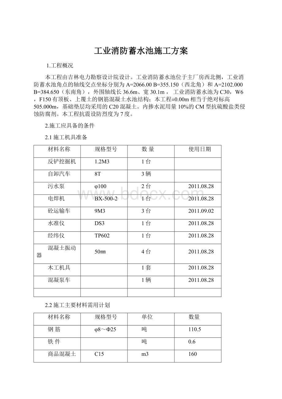 工业消防蓄水池施工方案Word格式.docx