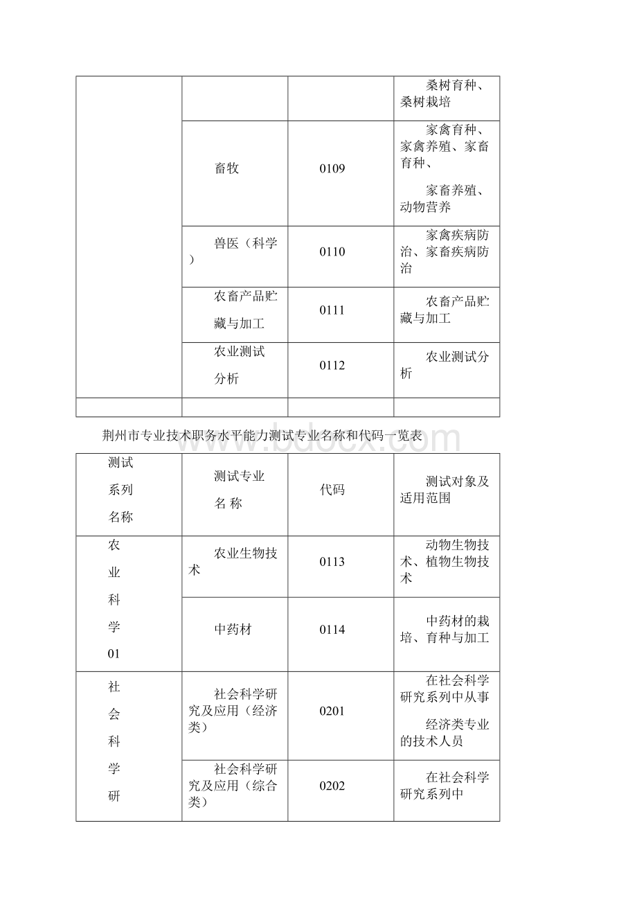 荆州专业技术职务水平能力能力测试专业名称和代码一览表.docx_第2页