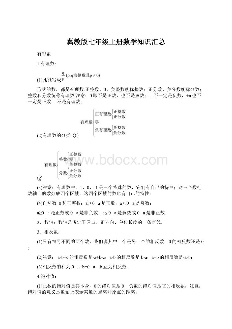 冀教版七年级上册数学知识汇总Word格式.docx