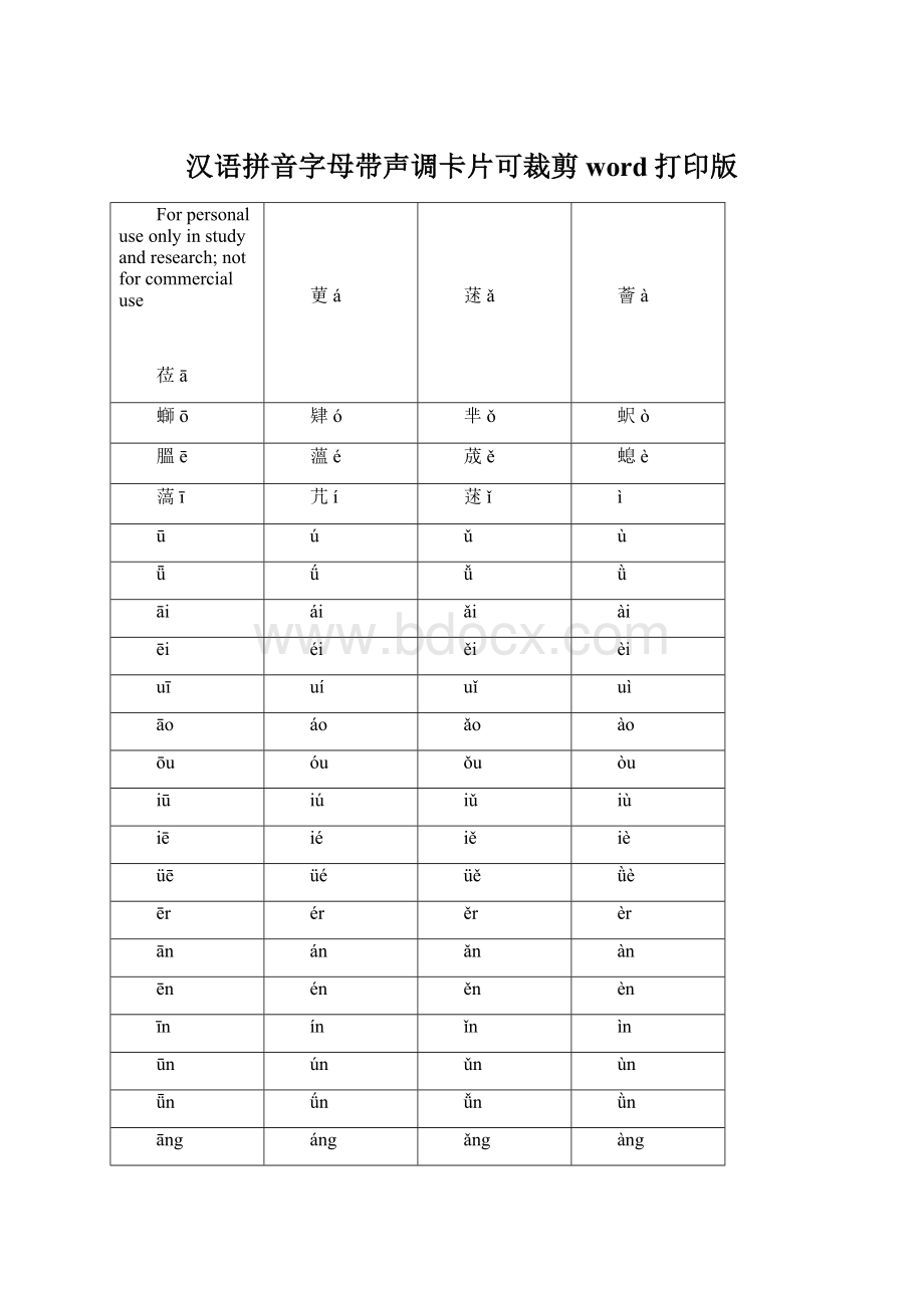 汉语拼音字母带声调卡片可裁剪word打印版.docx_第1页