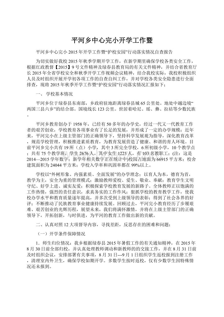 平河乡中心完小开学工作暨Word文档格式.docx