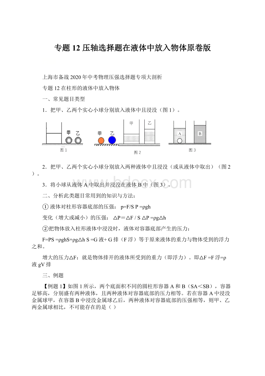 专题12 压轴选择题在液体中放入物体原卷版.docx_第1页