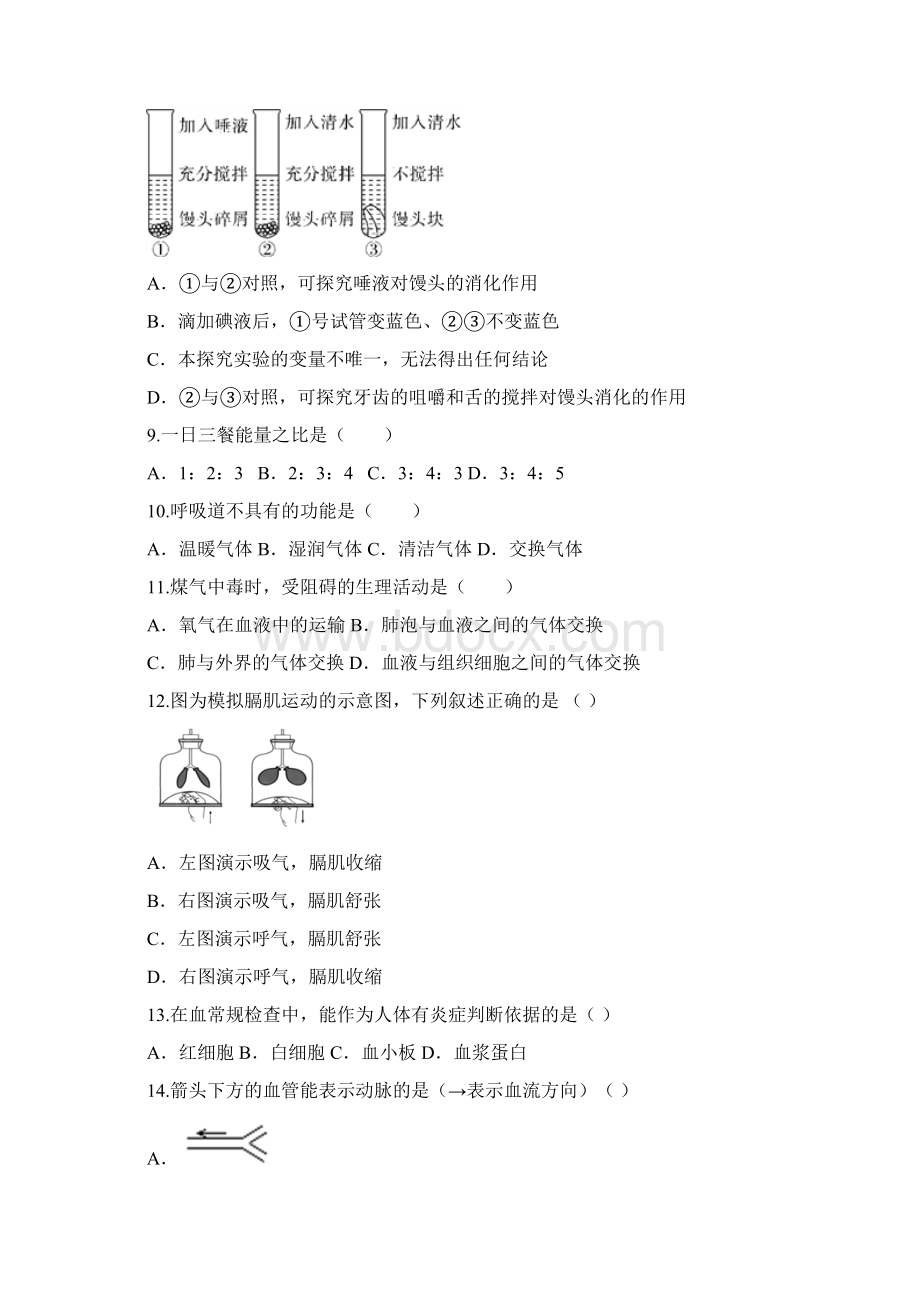 人教版七年级下册生物《期末考试试题》附答案解析Word格式.docx_第2页