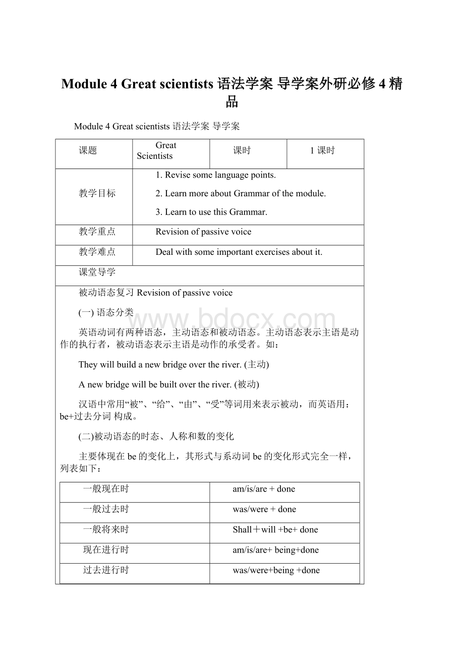 Module 4 Great scientists 语法学案 导学案外研必修4精品.docx_第1页