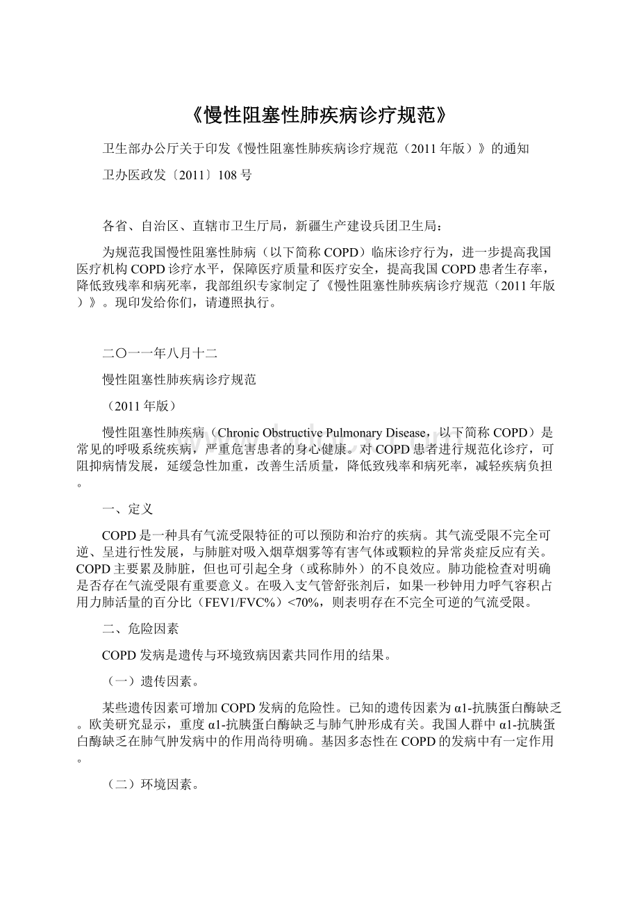 《慢性阻塞性肺疾病诊疗规范》Word文档格式.docx