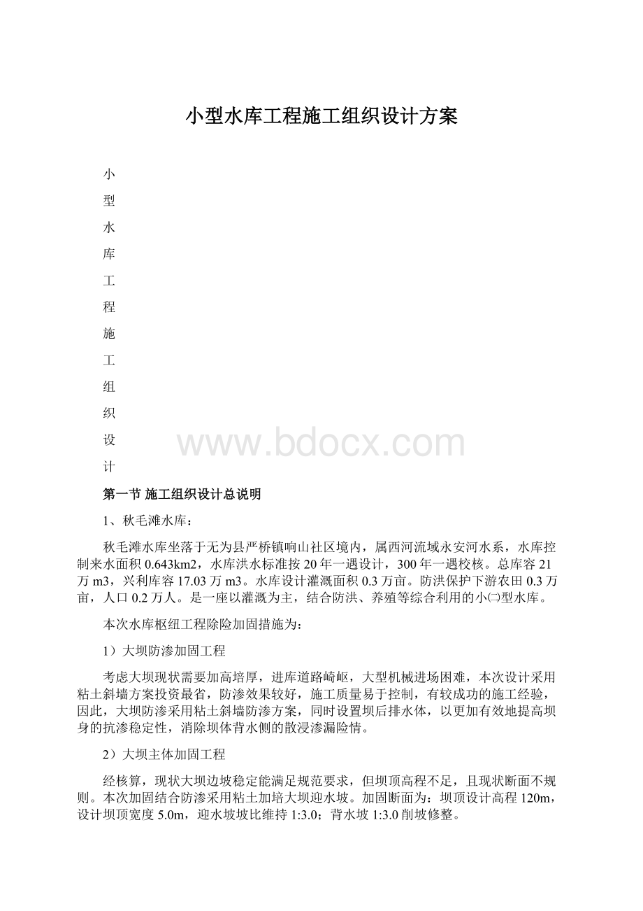 小型水库工程施工组织设计方案Word格式文档下载.docx