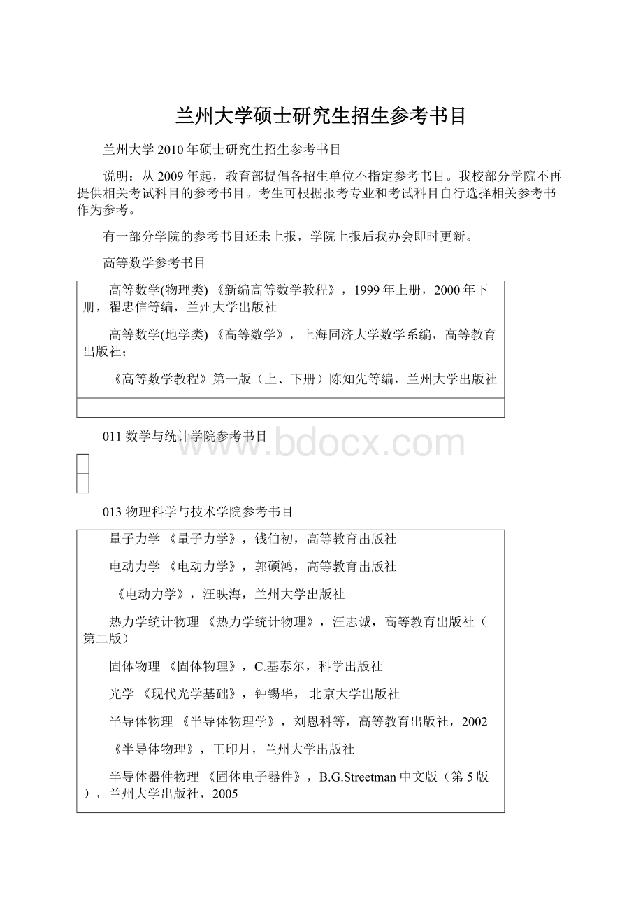 兰州大学硕士研究生招生参考书目.docx