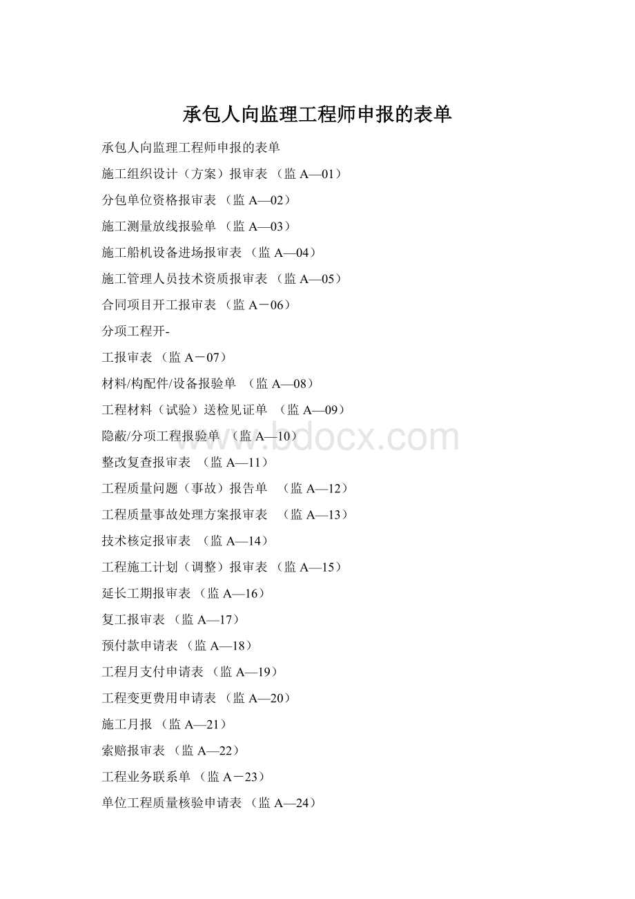 承包人向监理工程师申报的表单.docx_第1页