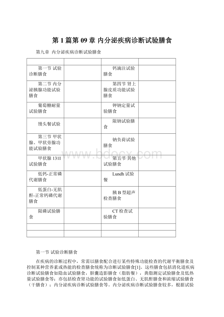 第1篇第09章内分泌疾病诊断试验膳食Word文档格式.docx