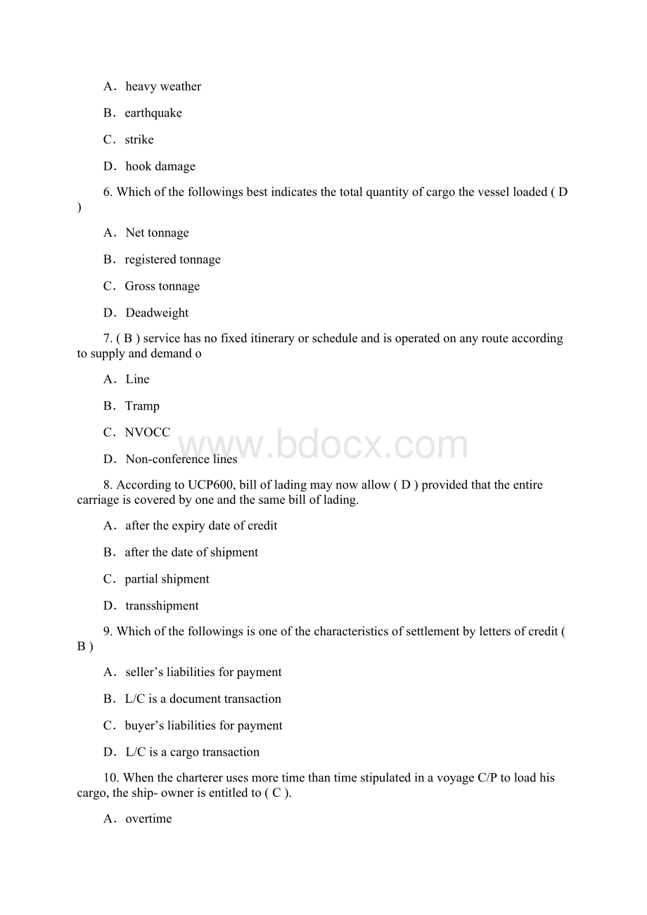 货代考试真题及答案《货代英语》Word格式文档下载.docx_第2页