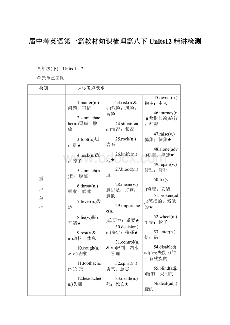 届中考英语第一篇教材知识梳理篇八下Units12精讲检测Word文档格式.docx_第1页