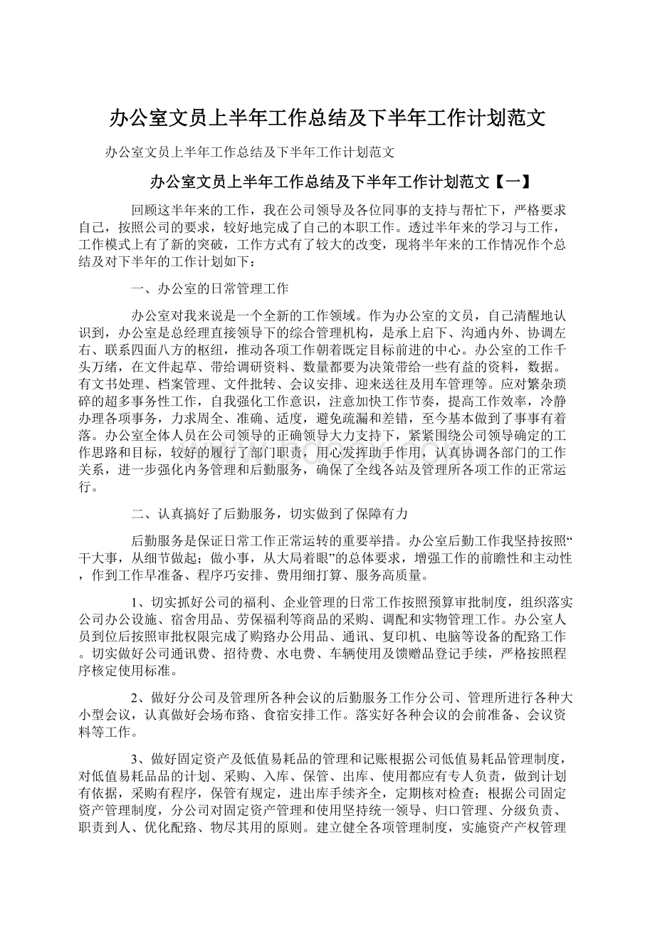 办公室文员上半年工作总结及下半年工作计划范文.docx