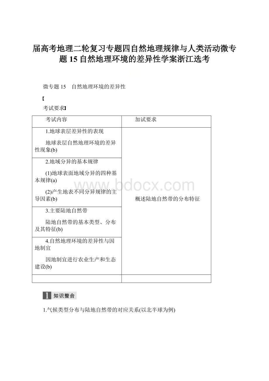 届高考地理二轮复习专题四自然地理规律与人类活动微专题15自然地理环境的差异性学案浙江选考.docx