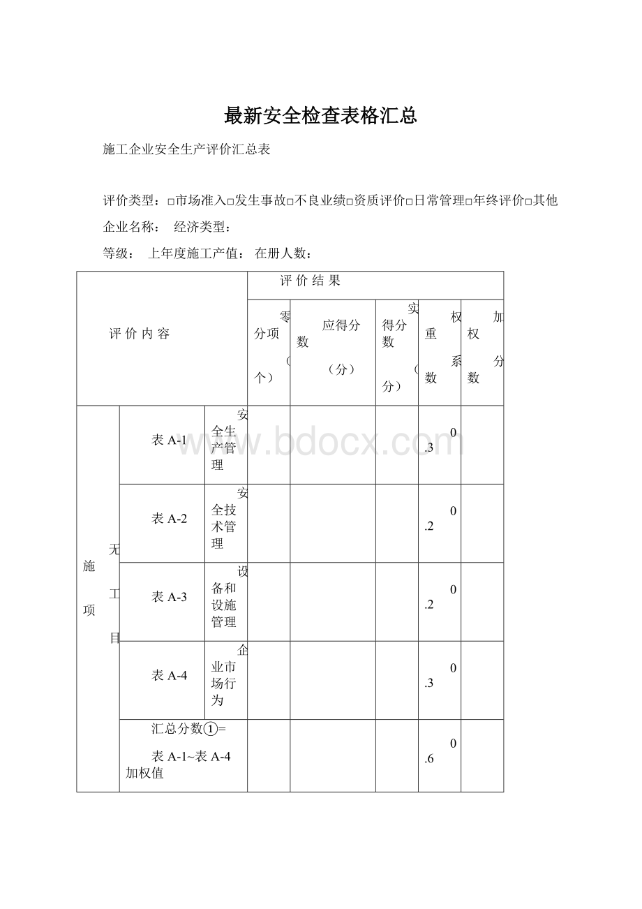 最新安全检查表格汇总文档格式.docx_第1页