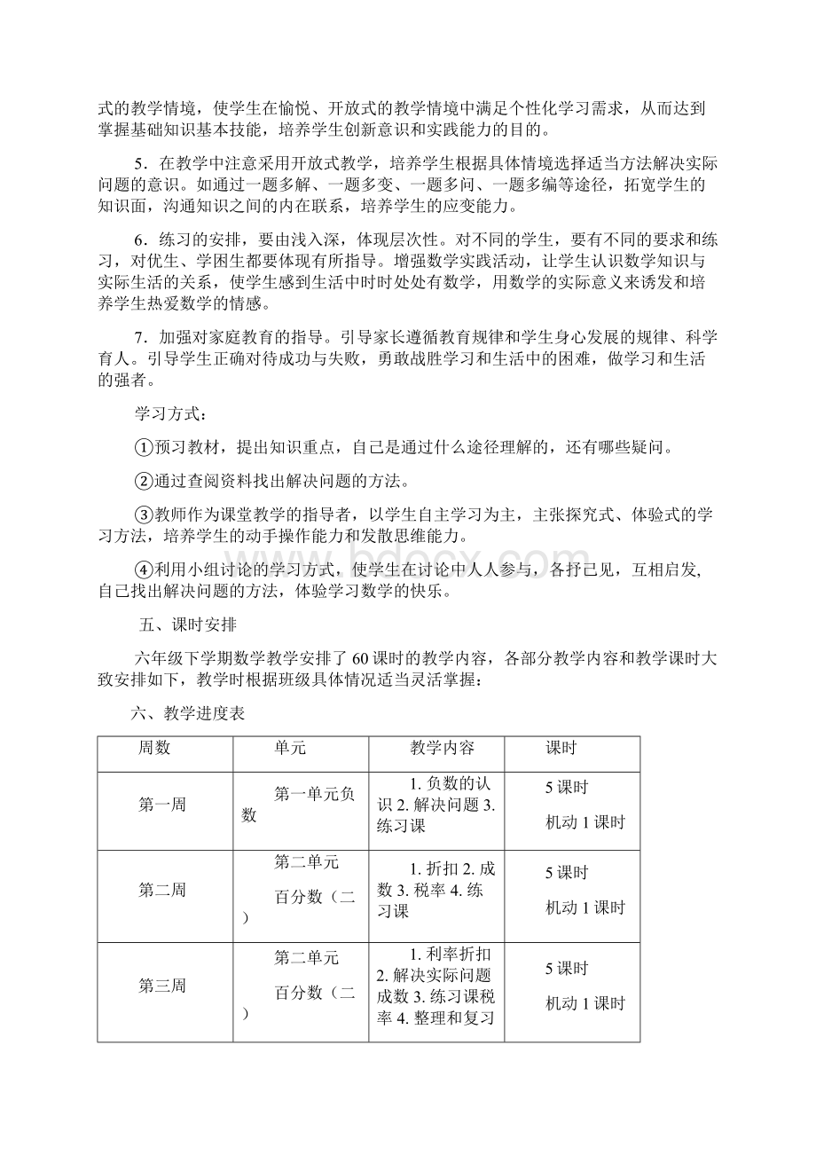 新人教部编版六年级数学下册教学计划及进度表6篇.docx_第3页