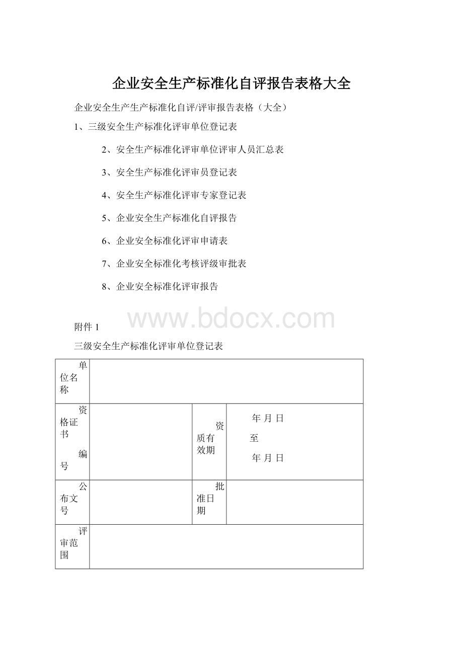 企业安全生产标准化自评报告表格大全Word文档格式.docx