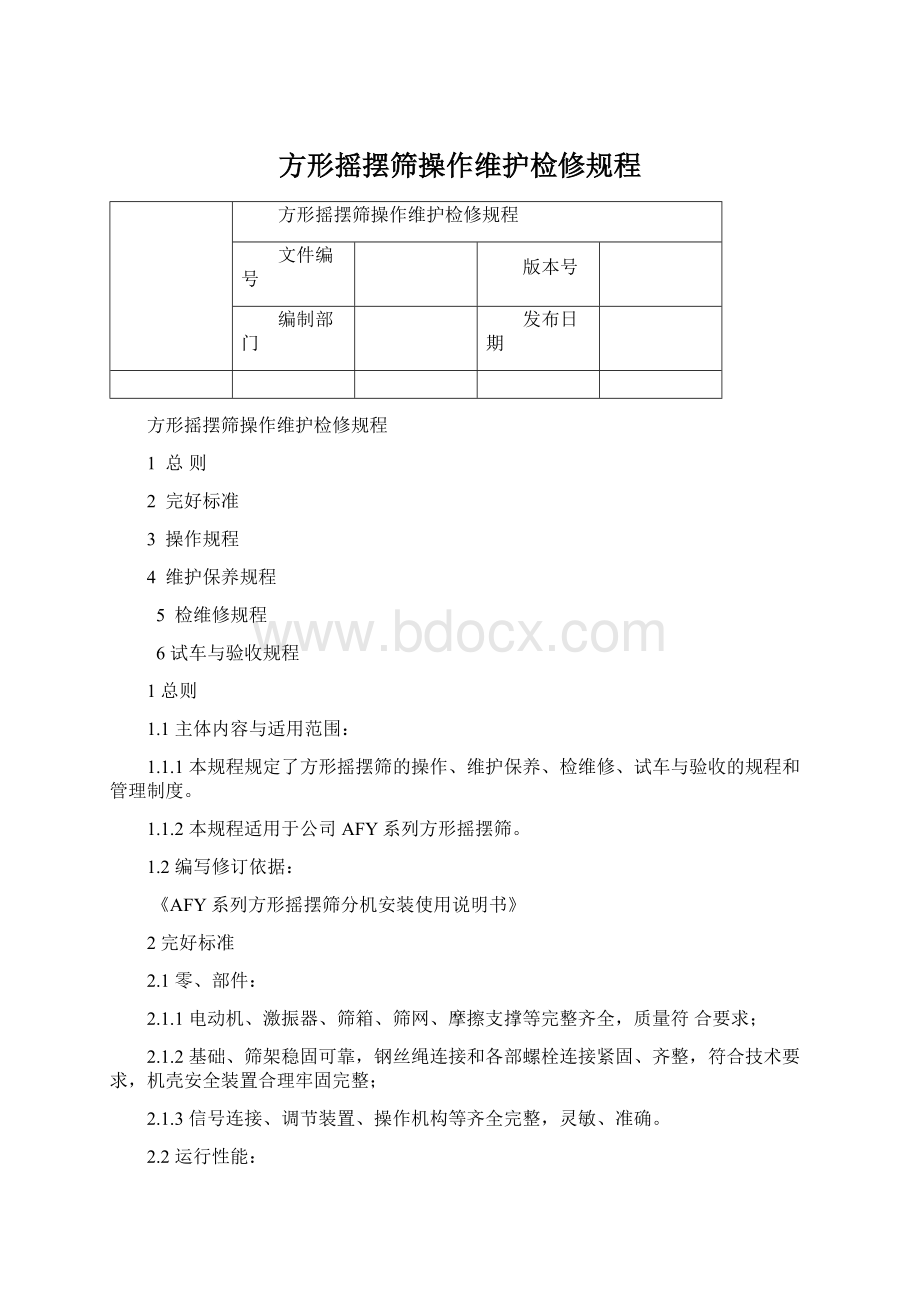 方形摇摆筛操作维护检修规程.docx