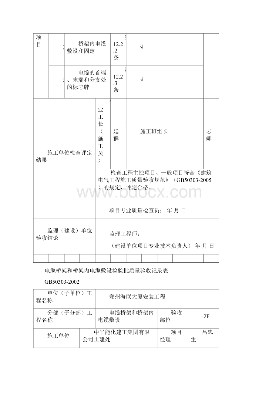 桥架内电线电缆敷设检验批质量验收记录表1.docx_第2页