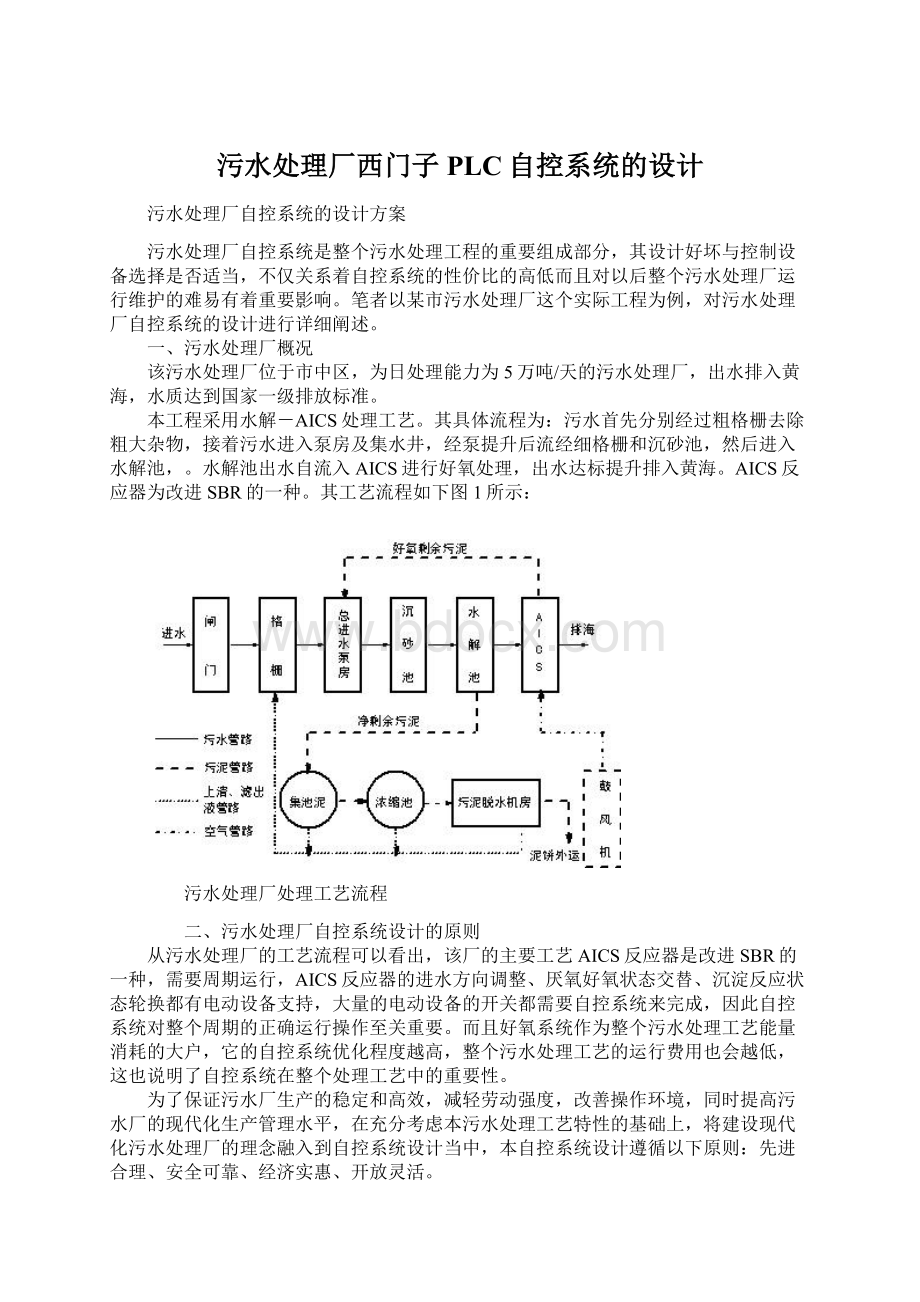 污水处理厂西门子PLC自控系统的设计文档格式.docx