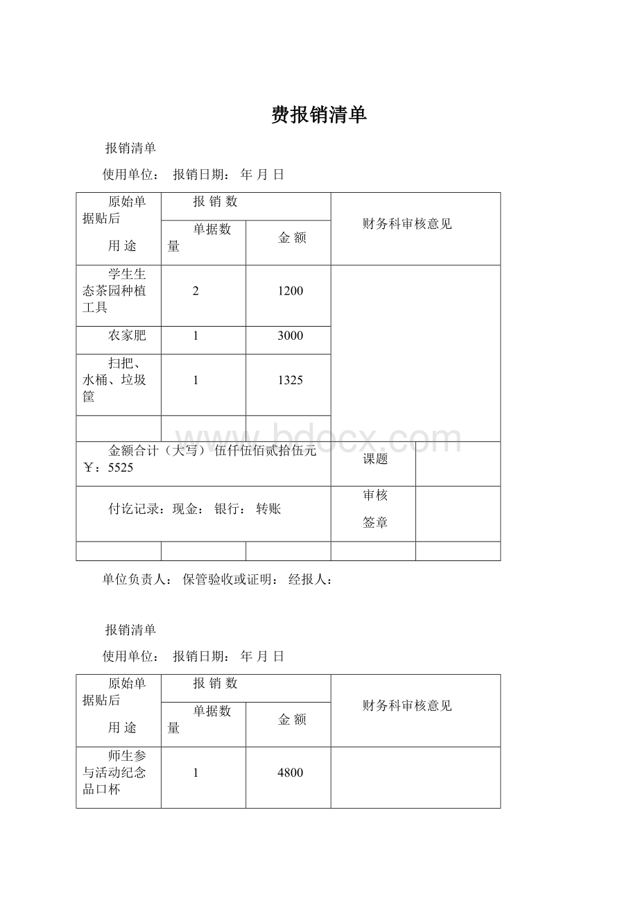 费报销清单Word文档格式.docx