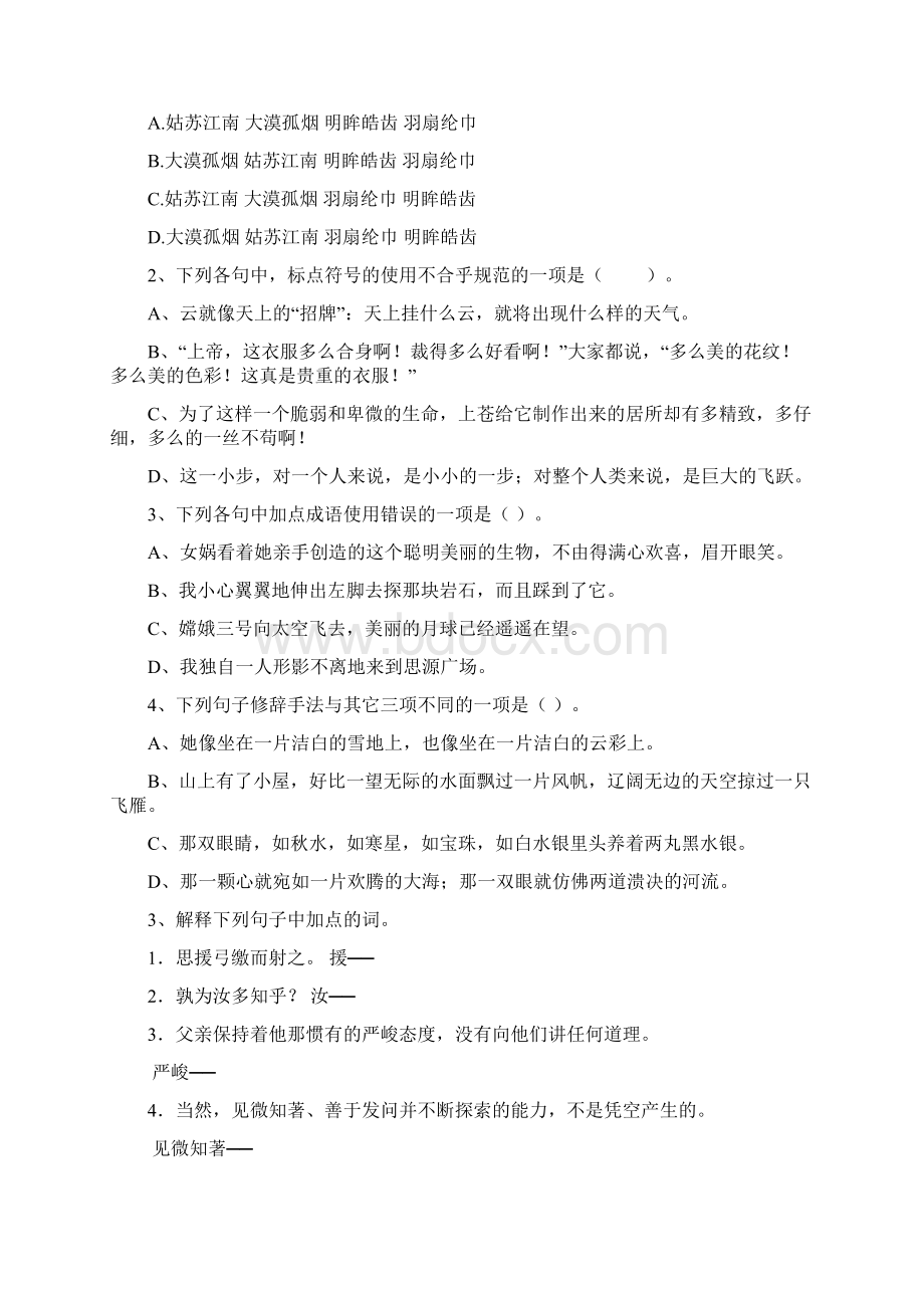 昭通市小升初语文考试试题 含答案.docx_第2页