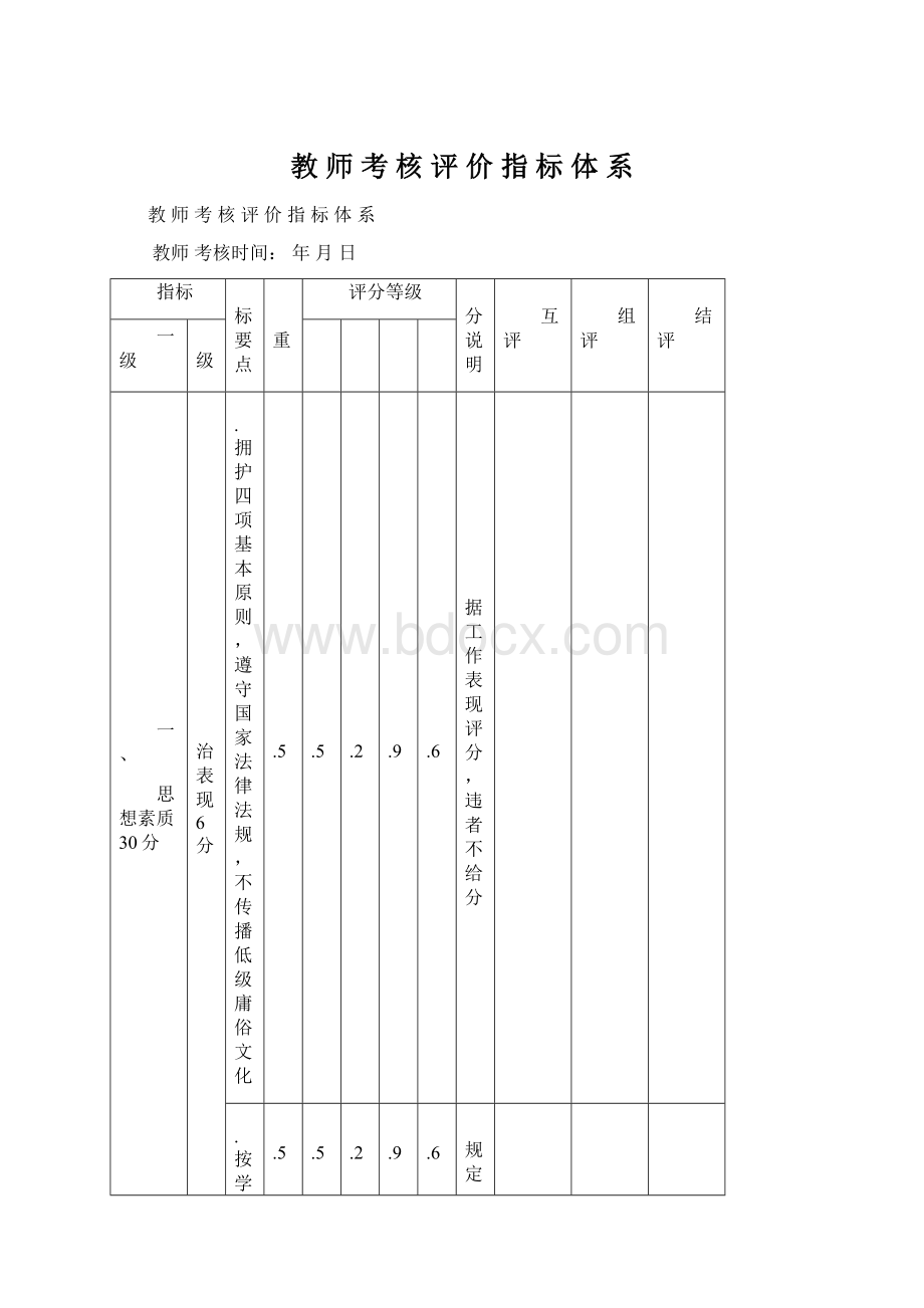 教 师 考 核 评 价 指 标 体 系Word格式.docx