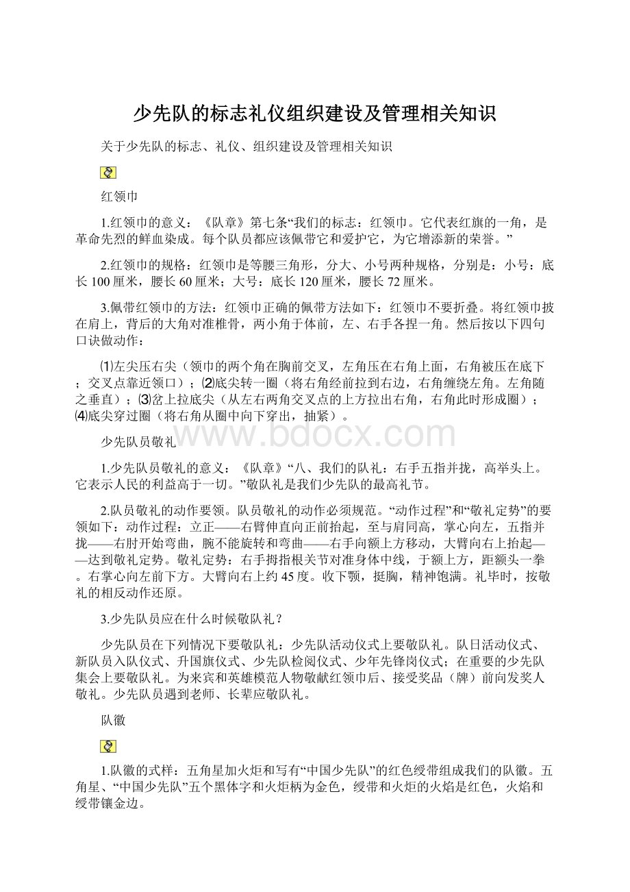 少先队的标志礼仪组织建设及管理相关知识.docx