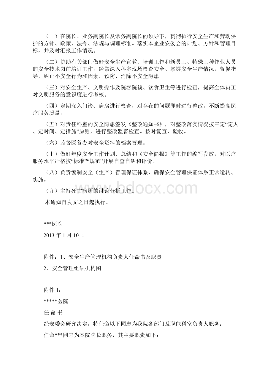 民营医院安全管理机构文件任命书及组织机构图.docx_第2页