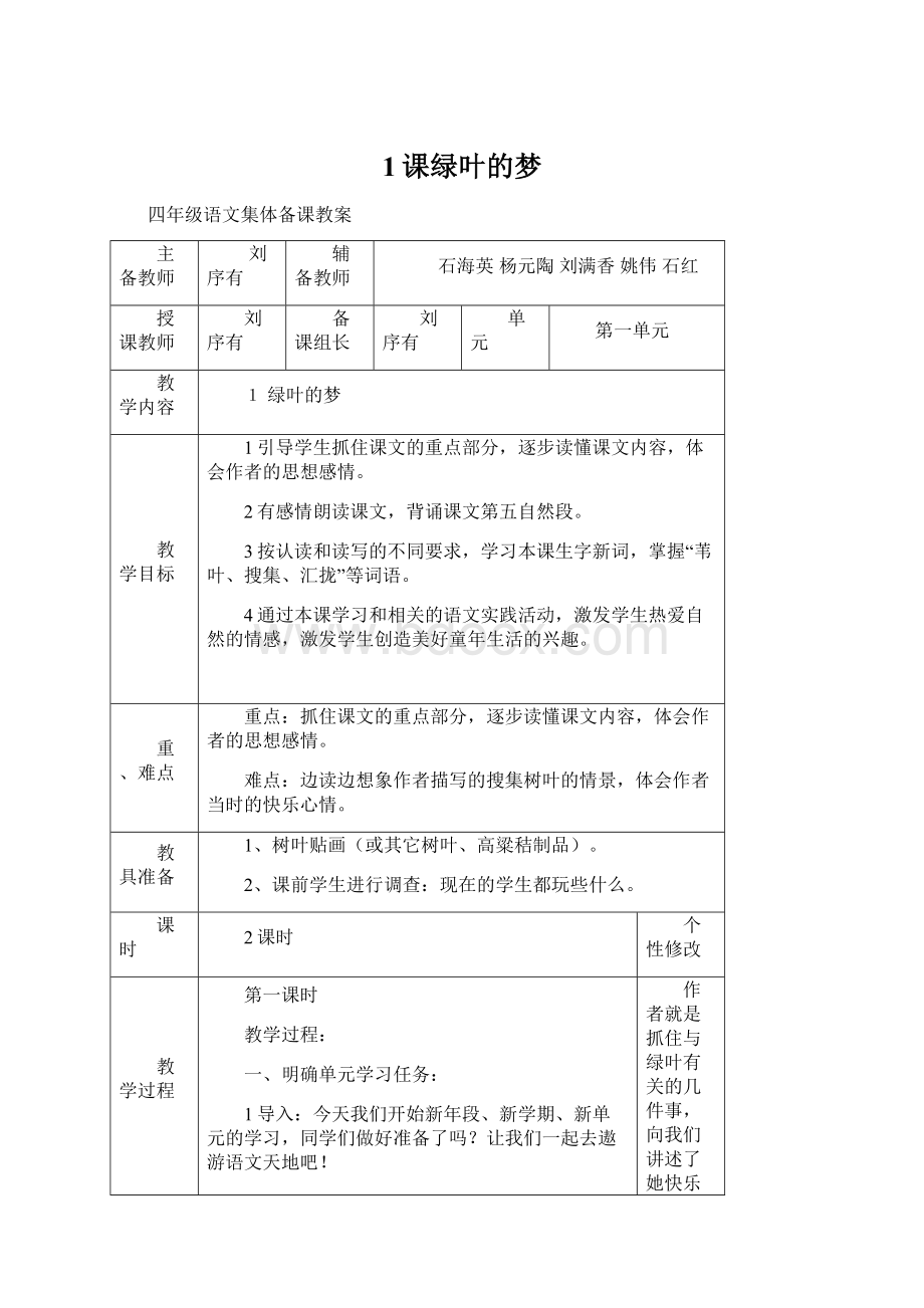 1课绿叶的梦Word下载.docx