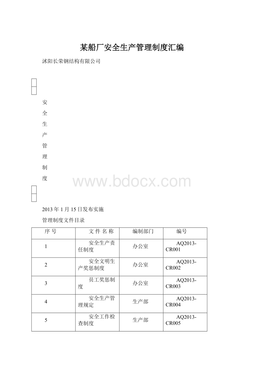 某船厂安全生产管理制度汇编Word下载.docx_第1页