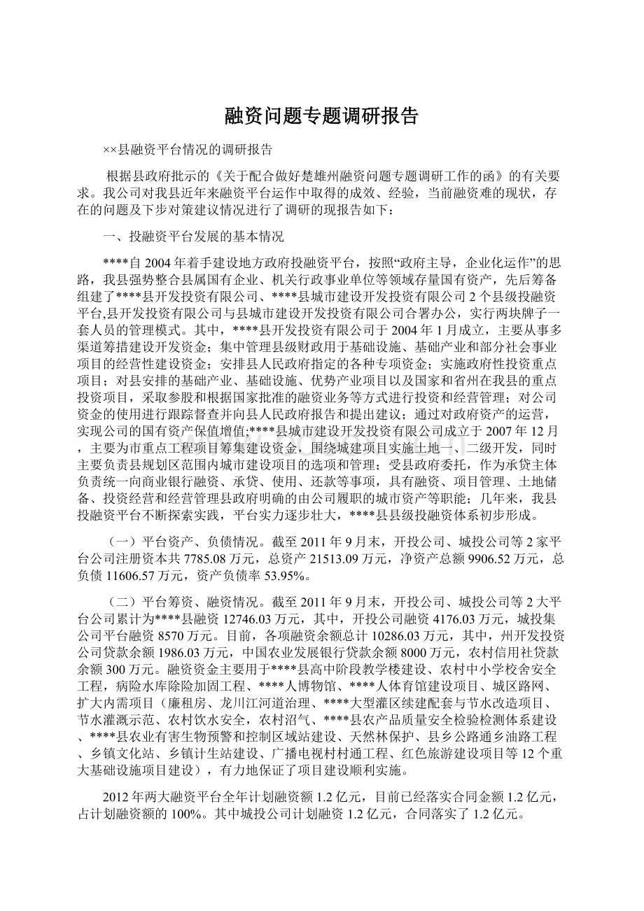 融资问题专题调研报告文档格式.docx_第1页