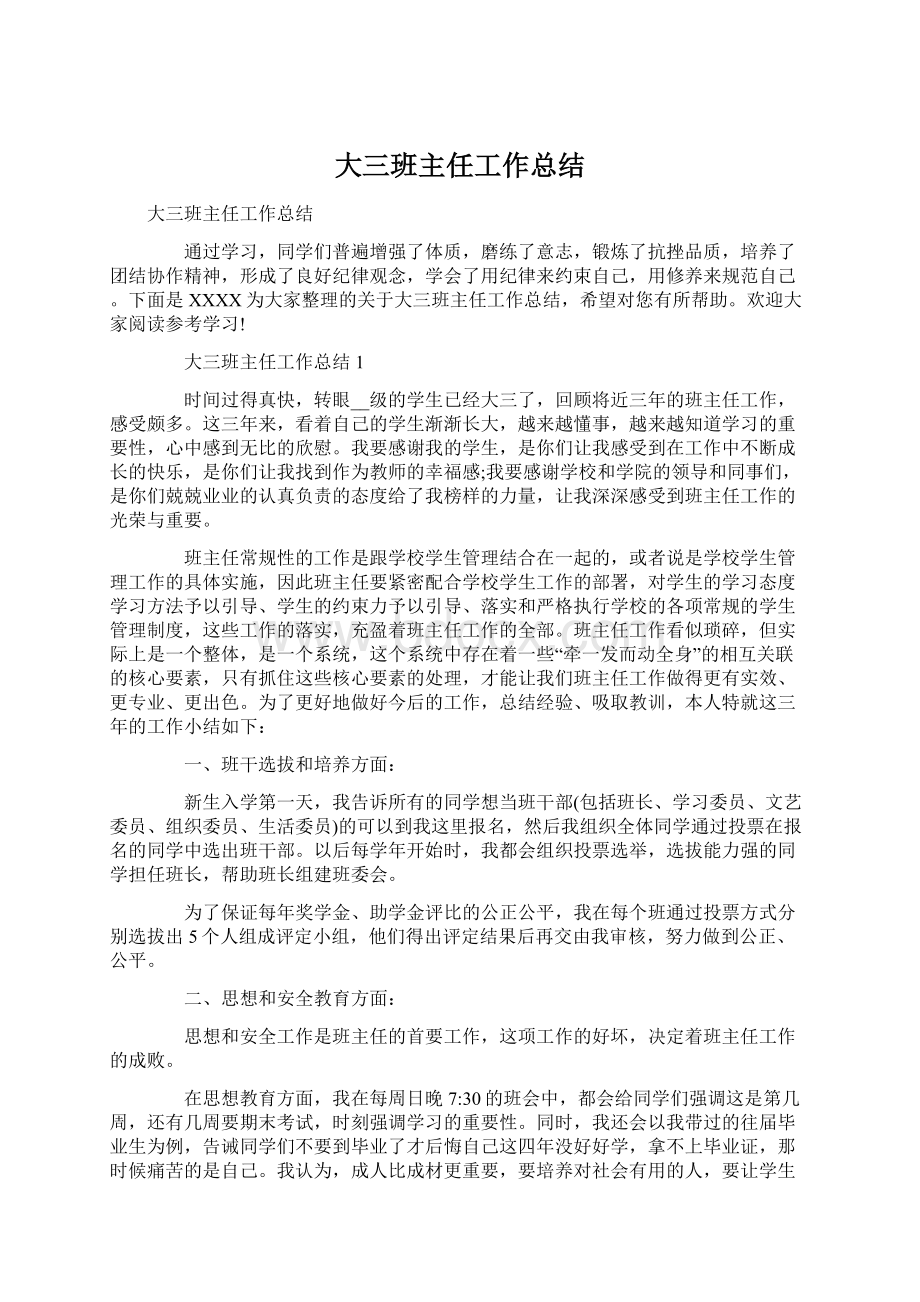 大三班主任工作总结Word文档格式.docx